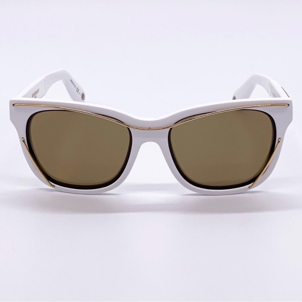 Givenchy White Frame Sunglasses with Gold Trim and Brown Lenses